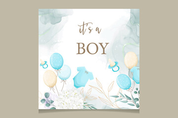 cute baby shower card with beautiful floral and gold leaves