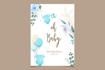 cute baby shower card with beautiful floral and gold leaves