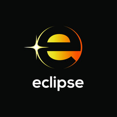 eclipse with letter e , Design element for logo, poster, card, banner, emblem, t shirt. Vector illustration