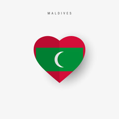 Maldives heart shaped flag. Origami paper cut Maldivian national banner. 3D vector illustration isolated on white with soft shadow.