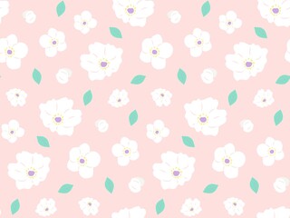 White flowers seamless pattern. Tropical floral design. Vector illustration.