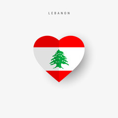 Lebanon heart shaped flag. Origami paper cut Lebanese national banner. 3D vector illustration isolated on white with soft shadow.