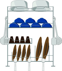Dish Drying Rack for Kitchen Vector Illustration