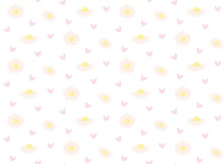 Daisies flowers and hearts pastel seamless pattern.