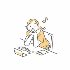 お金のやり繰りに苦労する女性　シンプルでお洒落な線画イラスト