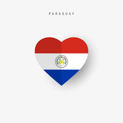 Paraguay heart shaped flag. Origami paper cut Paraguayan national banner. 3D vector illustration isolated on white with soft shadow.