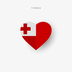 Tonga heart shaped flag. Origami paper cut Tongan national banner. 3D vector illustration isolated on white with soft shadow.