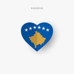 Kosovo heart shaped flag. Origami paper cut Kosovan national banner. 3D vector illustration isolated on white with soft shadow.