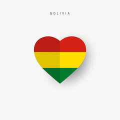 Bolivia heart shaped flag. Origami paper cut Bolivian national banner. 3D vector illustration isolated on white with soft shadow.