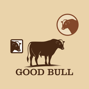 bull logo silhouette of strong limoushin bull walking around vector illustrations