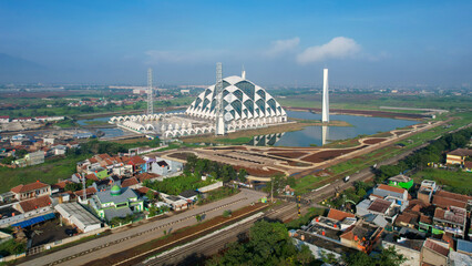 Aerial view of the Beautiful scenery Al-Jabbar Bandung mosque building, a large mosque in the city of Bandung. Bandung, Indonesia, May 6, 2022