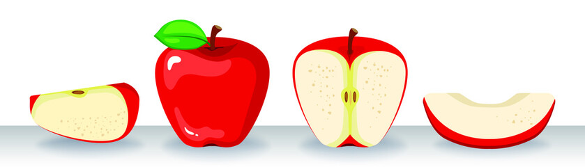 apple fruit set collections cartoon,
Vector image, red apples, apple slices.
