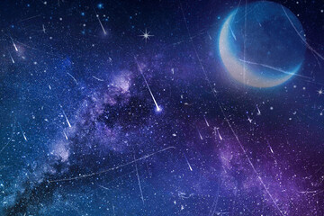 Obraz premium 流れ星、宇宙空間のイメージ｜絵画風