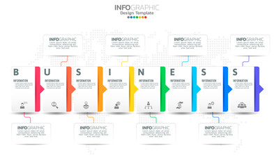 Timeline infographic with 8 steps processes use for presentations.