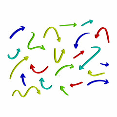 Vector 3d arrow set hand draw color style isolated on checkered background