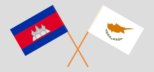 Crossed flags of Cambodia and Cyprus. Official colors. Correct proportion