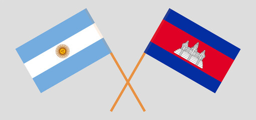 Crossed flags of Argentina and Cambodia. Official colors. Correct proportion