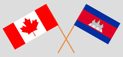 Crossed flags of Canada and Cambodia. Official colors. Correct proportion