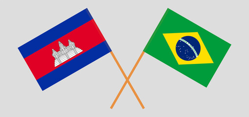 Crossed flags of Cambodia and Brazil. Official colors. Correct proportion