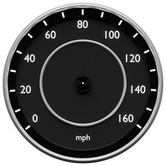 3D illustration close-up black panel of a car, digital bright speedometer in a sporty style on a white isolated background