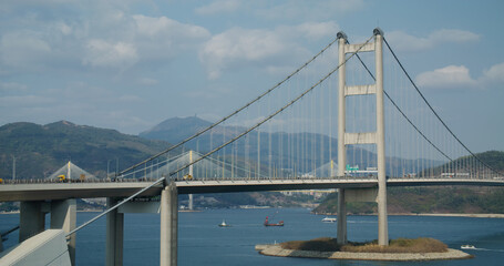 Obraz premium Tsing Ma Suspension bridge in Hong Kong city