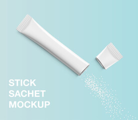 Realistic torn stick mockup. Possibility use for sugar, granulated, powder products. Vector illustration. EPS10.	
