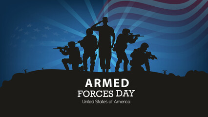 Armed forces day in United States of America and  Waving United States Flag. Celebrated in the United States to honor the services of all forces for the country vector  design. - Powered by Adobe