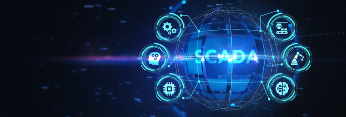 System Supervisory Control And Data Acquisition technology concept. SCADA 3d illustration