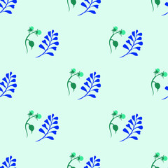 Blue leaves and green fruits isolated on light color is in Seamless pattern - vector illustration