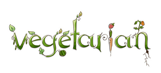Vegetarian Lettering Fruits Vegetables Illustration