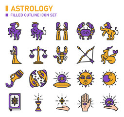 Astrology filled outline icon set. Zodiac icon set.