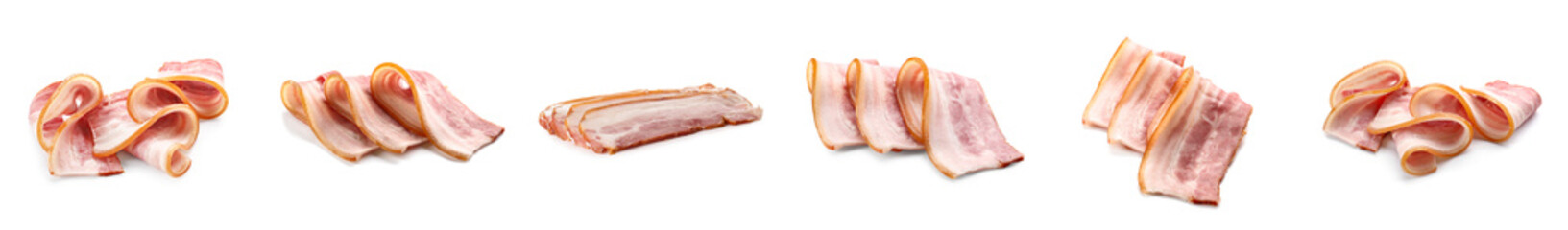Slices of bacon slices on white background