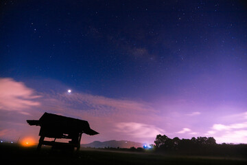 Abstract background of celestial stars, blurred wallpaper of the Milky Way at night, is a natural beauty. Seen during the time of the season