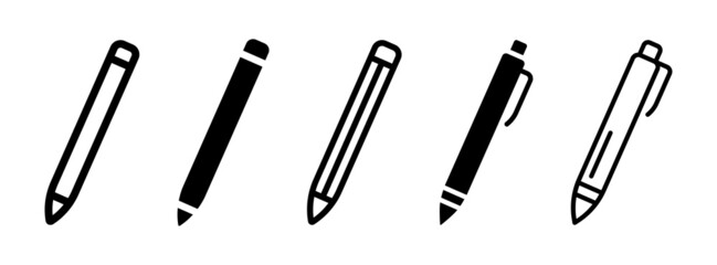 Pencil icon set. Pen icon in black design. Vector illustration