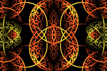 seamless luxurious Golden gold caleidoscope gradient flower and leaf line art pattern of indonesian culture traditional tenun batik ethnic dayak ornament for wallpaper ads background 