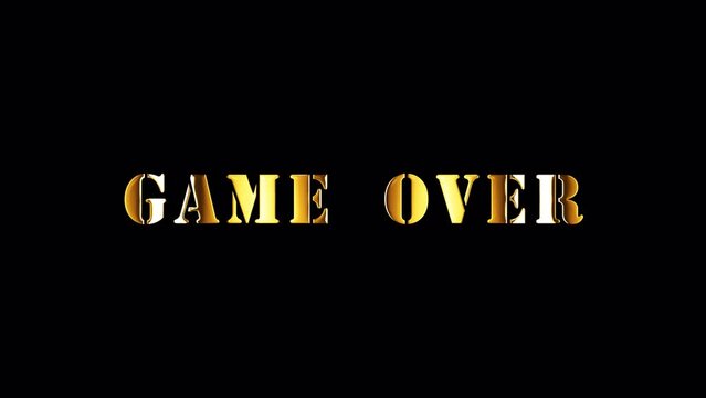 GAME OVER golden text with light glowing effect isolated with alpha channel Quicktime Prores 444 encode. 4K 3D rendering seamless loop Typography design. Video cover GAME OVER  for overlay your footag