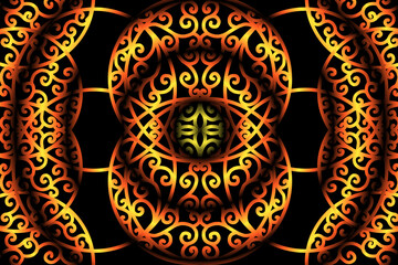 seamless luxurious Golden gold caleidoscope gradient flower and leaf line art pattern of indonesian culture traditional tenun batik ethnic dayak ornament for wallpaper ads background 