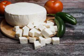 Mexican white panela cheese with fresh ingredients in Mexico Latin America	
