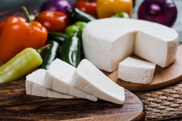 Mexican white panela cheese with fresh ingredients in Mexico Latin America	
