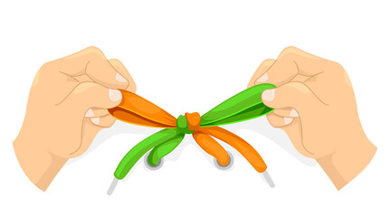Kid Hands Tying Practice Two Colors Illustration - obrazy, fototapety, plakaty