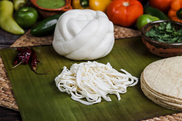 Mexican Oaxaca cheese with fresh ingredients in Mexico Latin America	