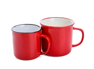 Red cups on white background