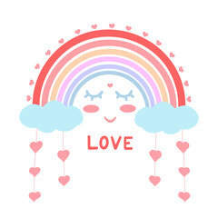 Rainbow and love, hearts. Vector Illustration for printing, backgrounds, covers, packaging, greeting cards, posters, stickers, textile and seasonal design. Isolated on white background