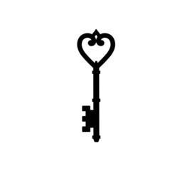 Key is in the form of a heart. Vintage flying key. Vector illustration. Icon