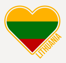 Lithuania heart flag badge. Made with Love from Lithuania logo. Flag of the country heart shape. Vector illustration.