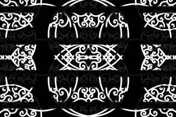 seamless luxurious Black and white caleidoscope gradient flower and leaf line art pattern of indonesian culture traditional tenun batik ethnic dayak ornament for wallpaper ads background 
