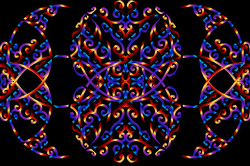 seamless luxurious purple blue caleidoscope gradient flower and leaf line art pattern of indonesian culture traditional tenun batik ethnic dayak ornament for wallpaper ads background 