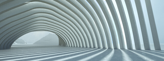 Abstract structure ,long tunnel, 3D rendering, panoramic image