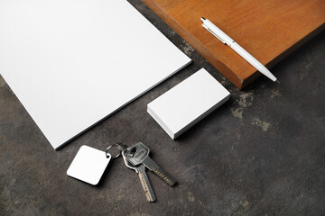 Blank stationery template and keys. Mockup for branding identity for designers.