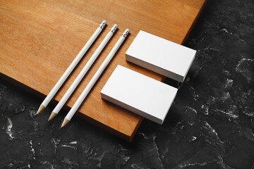 Blank business cards and pencils. Template for graphic designers portfolios.
